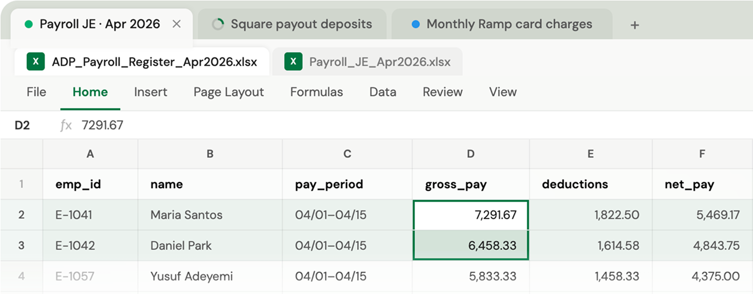 Native Excel spreadsheet inside Aqqrue